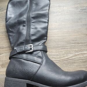 Black Leather Knee-High Boots